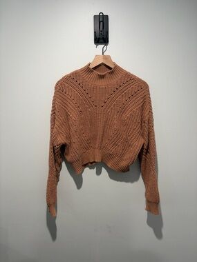 Lottie Moss Cropped Cable Knit Sweater - Tan/Rust S